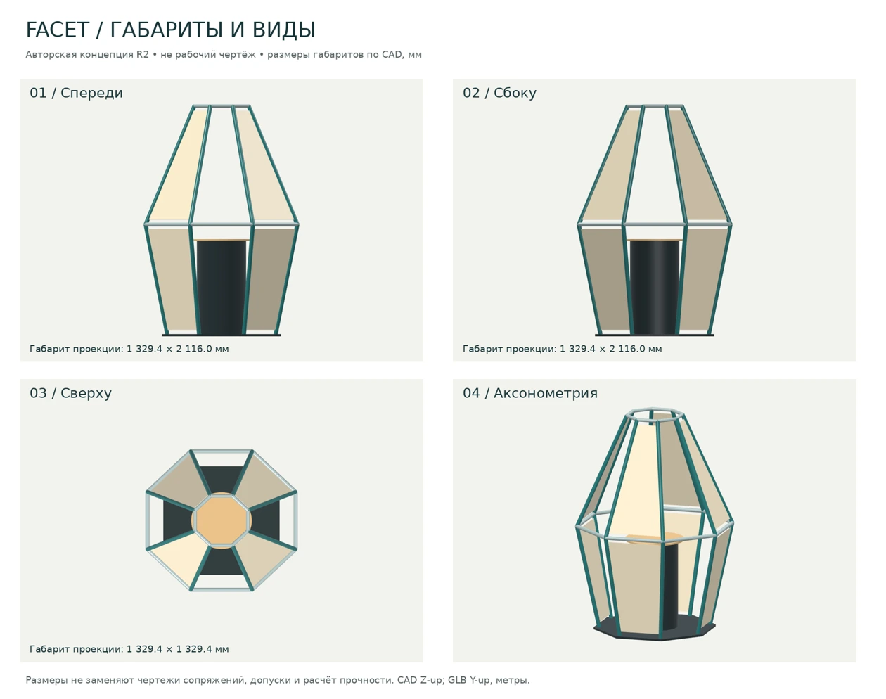 FACET: ортогональные виды и габариты по CAD